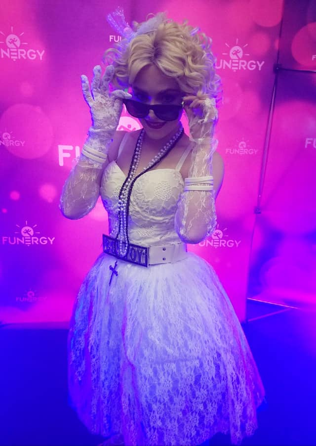A Madonna tribute performer at a branded event activation